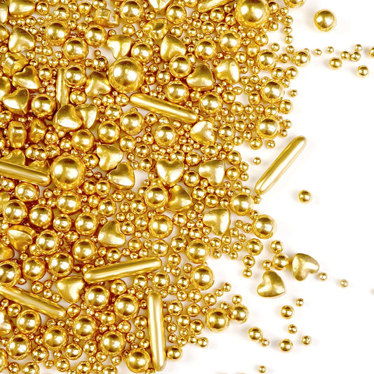 Gold Pearl Heart Sprinkles, Pearls Sprinkles For Cake Decorating, 150g/5.29oz Mix Size Sugar, Donuts, Cakes, Wedding Party, Christmas Supplies, Foodgrade Decorating, Edible Pearls