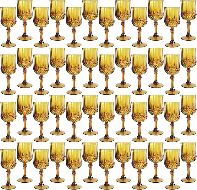 Plastic Wine Glasses, Plastic Goblets Vintage Style Cordial Unbreakable Drinking Glasses, Reusable Drinkware for Wedding Reception, Grand Event Party Supplies, Easter (48, Amber)