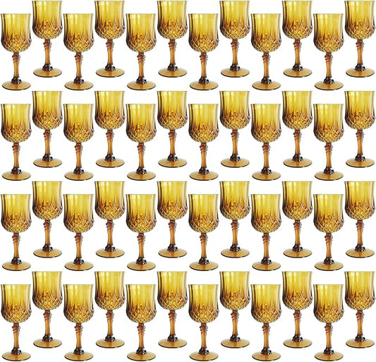 Plastic Wine Glasses, Plastic Goblets Vintage Style Cordial Unbreakable Drinking Glasses, Reusable Drinkware for Wedding Reception, Grand Event Party Supplies, Easter (48, Amber)
