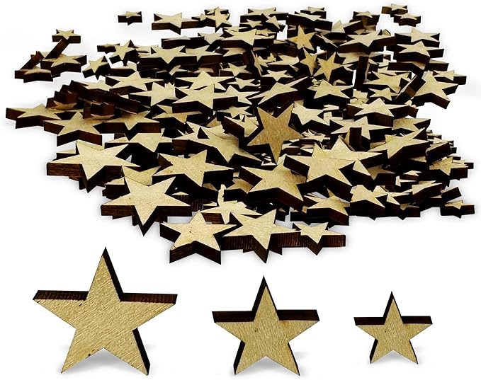 Confetti - Engraved Wood - Rustic Wooden Wedding Decor Party Table Scatter Decorations (Stars)