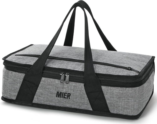 MIER Insulated Casserole Carrier for Hot or Cold Food Thermal Food Carrier Bag for Lasagna Potluck Parties Picnic Cookouts, Fits 9"x13" Baking Dish/Foil Pan, Gray