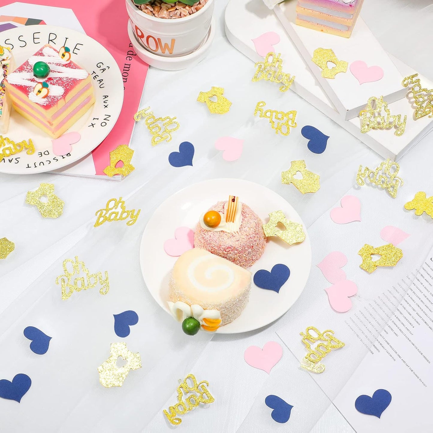 Sumind 240 Pieces Gender Reveal Confetti Baby Shower Heart Glitter Baby Clothes Confetti Party Table Decoration for Gender Reveal Party Table Wedding Decor (Pink, Navy Blue, Gold)