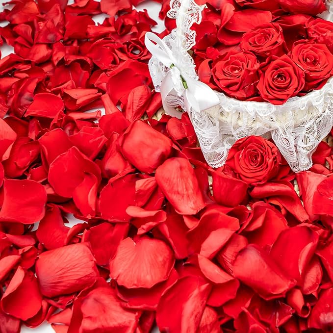 Eslibin 340 PCS Real Red Rose Petals, 3.17oz Dried Flower Confetti Petals for Wedding Flower Girl to Throw at Wedding Party, Romantic Night Bridal Shower Valentine's Day Decor