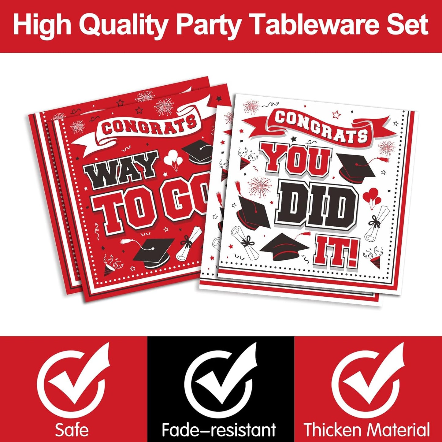 Graduation Decorations Class of 2025 - Red Graduation Party Supplies 2025 Include Plates, Cups, Napkins, Cutlery, 24 Guests