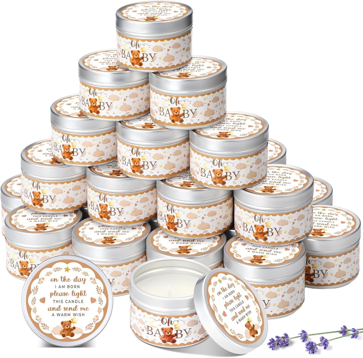 MTLEE 24 Pcs Bear Baby Shower Party Favors Candles Lavender Scented Baby Shower Favors for Guests Rustic Tealights Candles Gender Reveal Return Gifts Girl Boy(1.2 Oz, Brown)