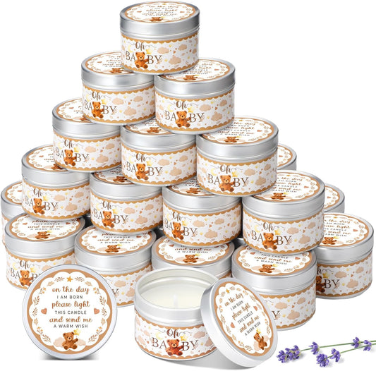 MTLEE 24 Pcs Bear Baby Shower Party Favors Candles Lavender Scented Baby Shower Favors for Guests Rustic Tealights Candles Gender Reveal Return Gifts Girl Boy(1.2 Oz, Brown)