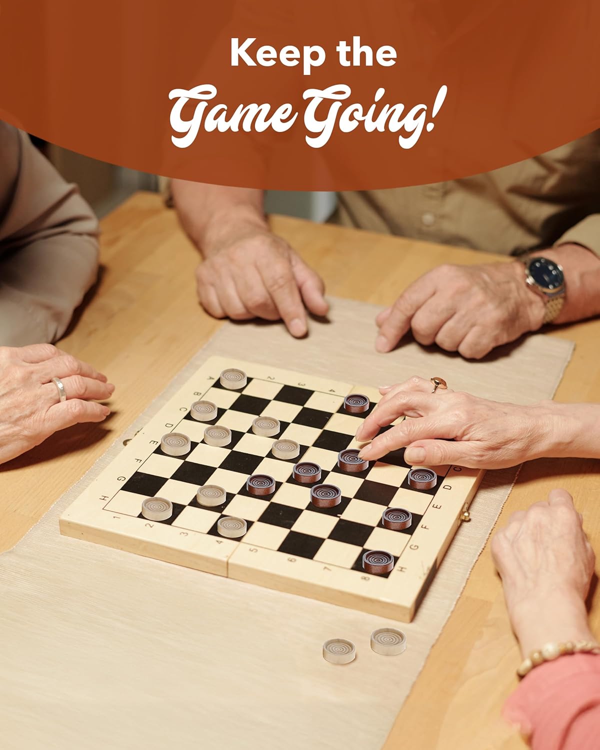 WE Games Wooden Checkers Pieces Only (1.06 inch), Checker Board Game & Backgammon Pieces, 24 Brown and Natural Stained Stackable Ridges with a Drawstring Storage Bag, Replacement Game Piece