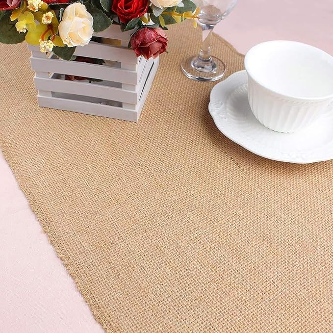 6-Pack Burlap Table Runners 12 x 72 Inches – Natural Jute Rustic Farmhouse Table Decor for Kitchen, Dining, Thanksgiving, Fall Parties & Crafts