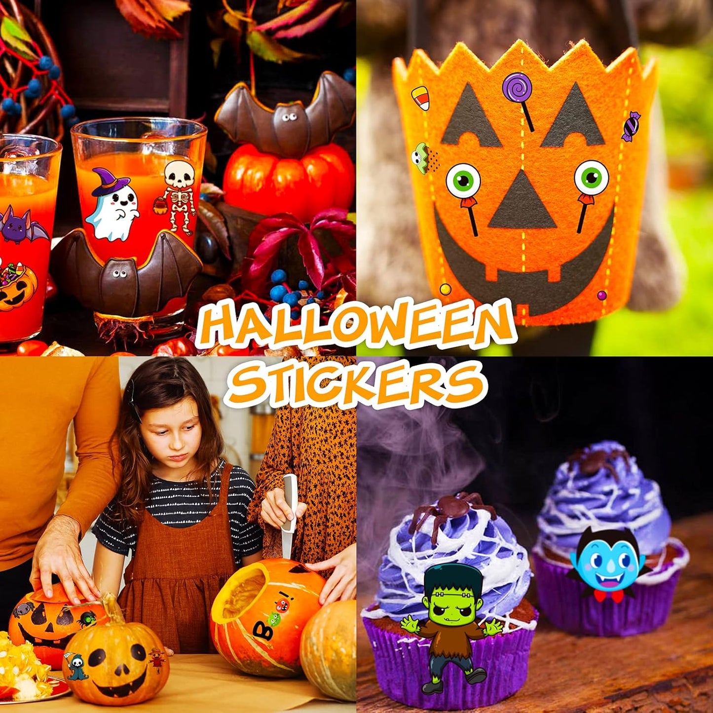 Irichna 50-Sheet Halloween Stickers - 660pcs, Vinyl Waterproof Spider Bats Pumpkin Stickers for School and Party