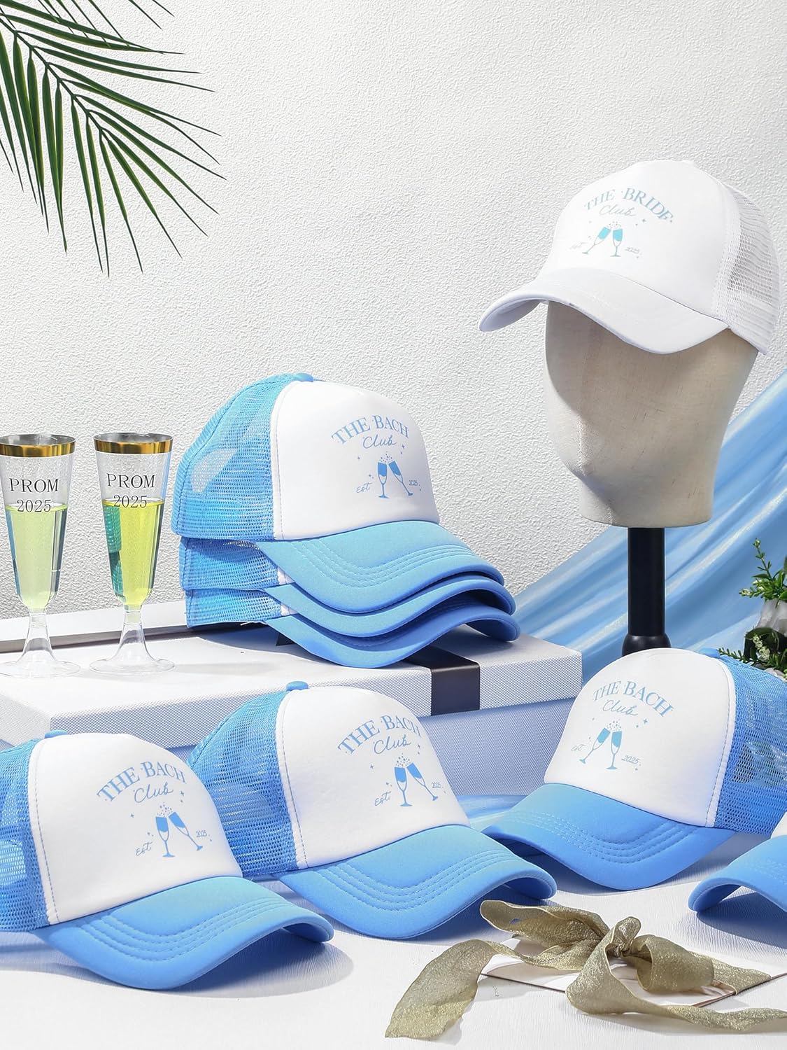8 Pack Social Club Bachelorette Party Hats Include 1 Pack The Bride Cap and 7 Pcs The Bach Club Trucker Cap(Blue,The Bach)
