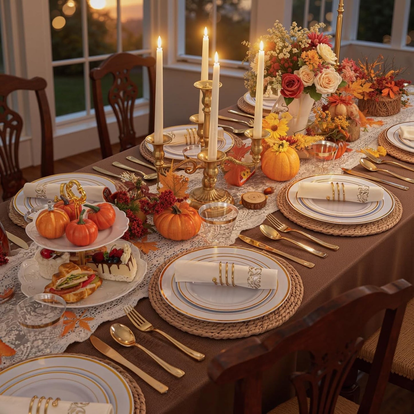 WDF 120 pieces Gold Disposable Plastic Plates - White and Gold Plates Include 10.25" Dinner Plate & 7.5" Salad Plate for Thanksgiving Weddings/Party