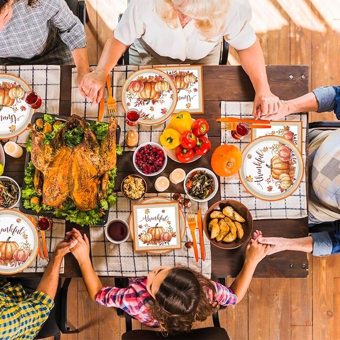 Autumn Harvest Thanksgiving Party Supplies Set - Complete Disposable Dinnerware Set for Thanksgiving Fall Party, Serves 24 Guests - Includes Plates, Cups, Napkins, and Cutlery