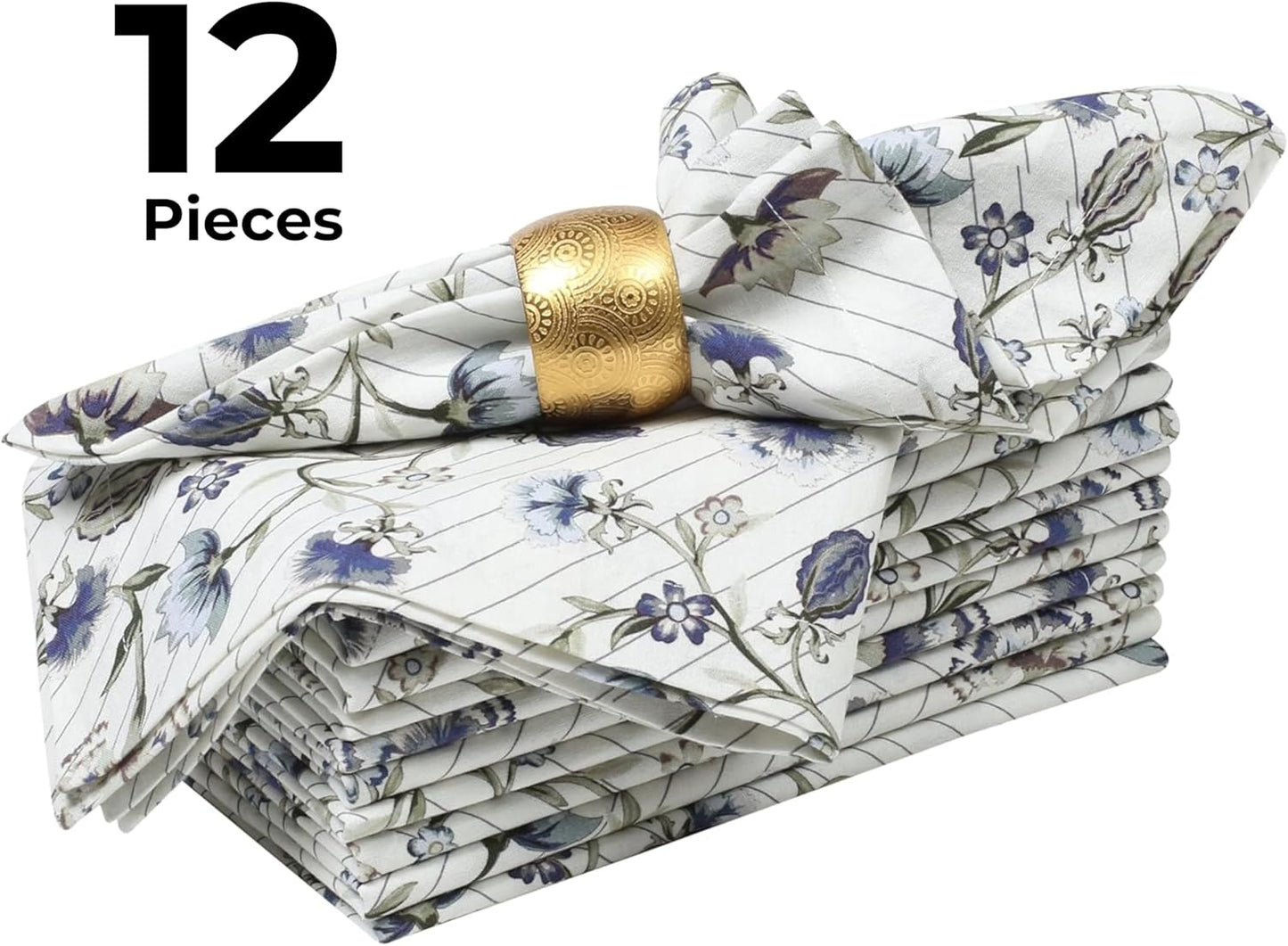 Bedding Craft Cotton Cloth Dinner Napkins Set of 12 – 18x18 Multicolor Lace Print with 1" Fold – Machine Washable Fabric Napkins for Table Décor, Weddings & Special Events