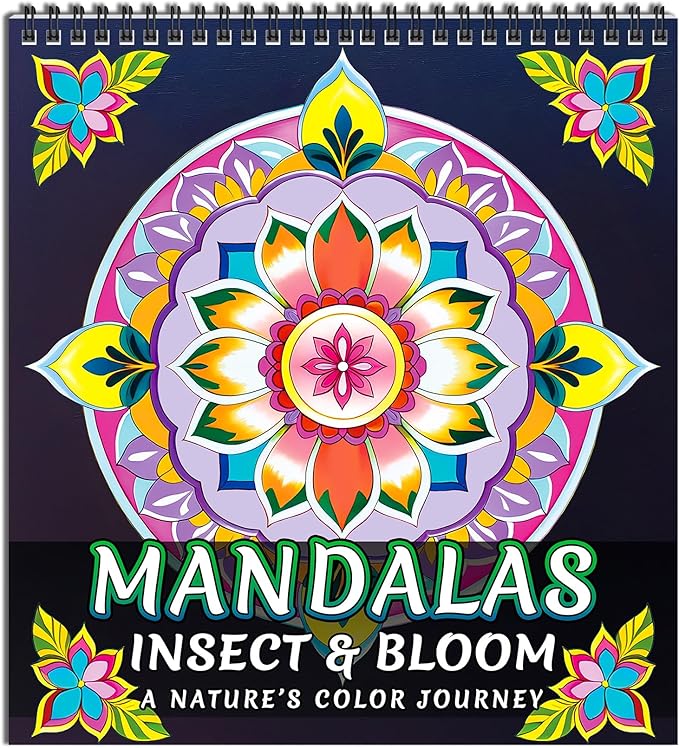 FUN LAVIE Adult Coloring Book - Mandala Coloring Books for Adults Relaxation and Teens Stress Relief, Featuring Large Print Mandalas Insect & Bloom Patterns for Women Mindfulness, Spiral Bound