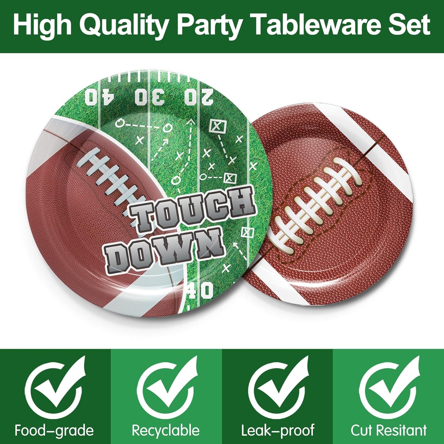 Football Party Supplies Tableware - Super Bowl Football Party Decorations Set, Include Dinner Plates, Cups, Napkins, Cutlery, for Touchdown Boys Super Bowl Party Supplies | 24 Guests