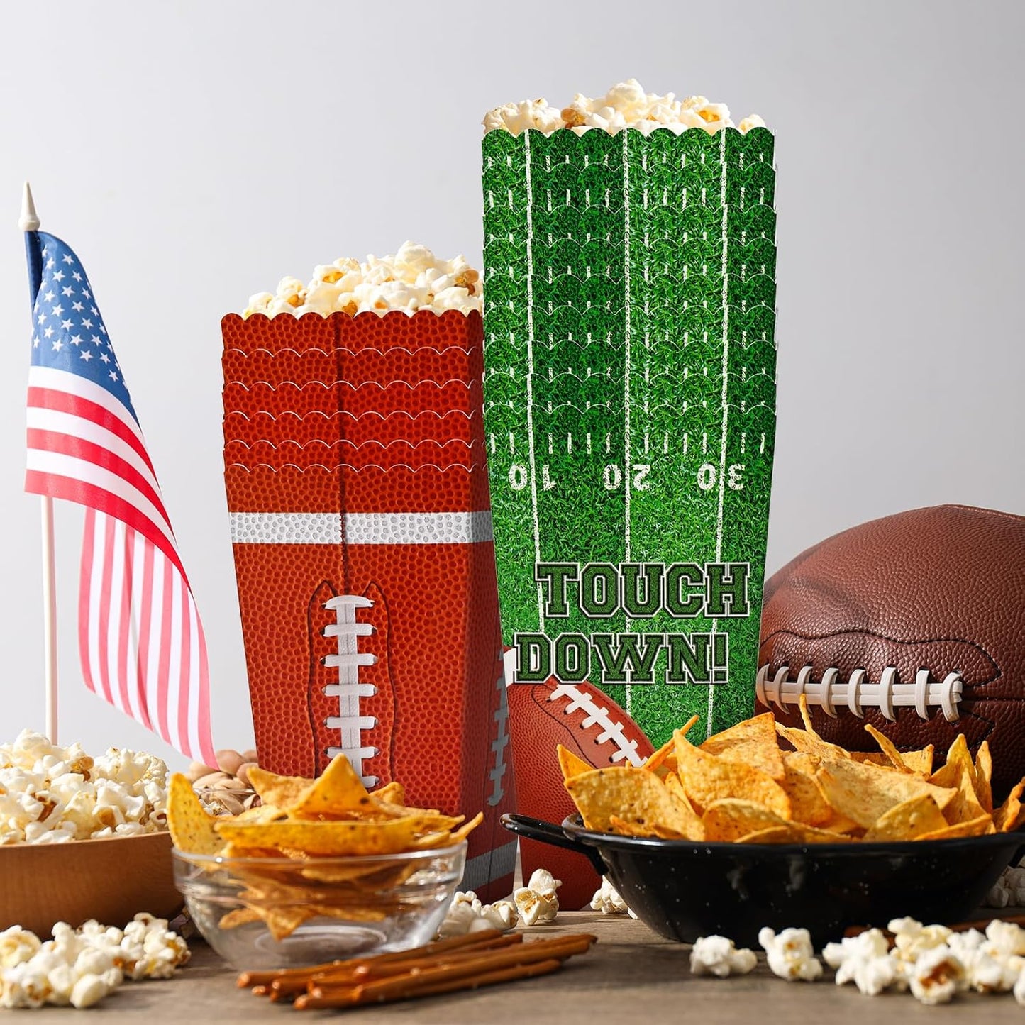 Football Party Supplies Kit for 24 - Popcorn Boxes，Popcorn Buckets for Birthday, Tailgate Celebrations | Football Party Favors & Decorations Set
