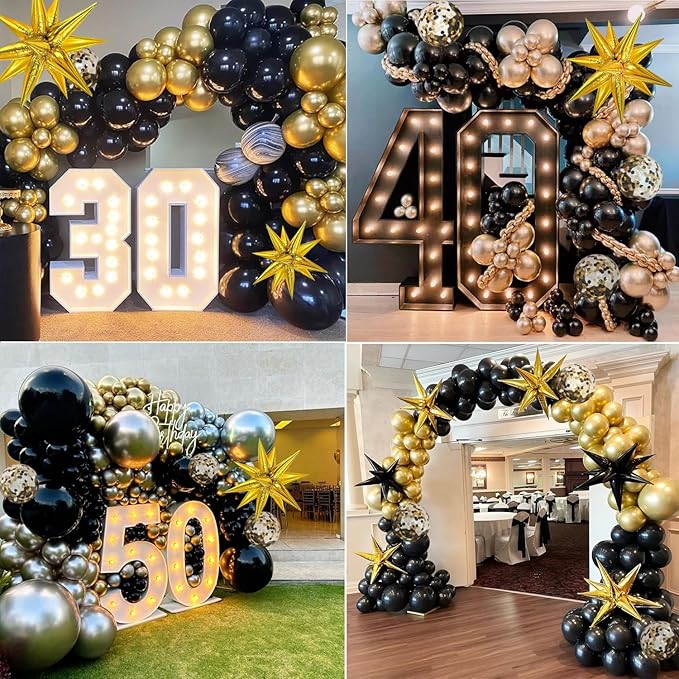 KARLURE Black and Gold Balloons Arch Kit with Black Gold Confetti Balloons for 2026 Graduation Decorations Class Grad Men Birthday Party Prom Retirement Masquerade Anniversary Party Decorations