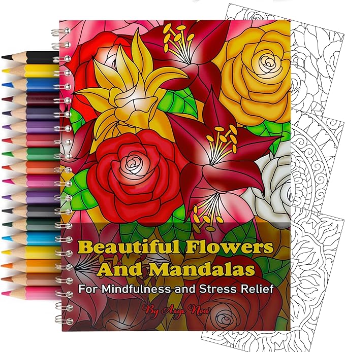 Adult Coloring Book for Women – 40 Mandala and Flowers Designs - Adult Coloring Book Spiral Bound for Adults Relaxation, Stress Relief Gift Set