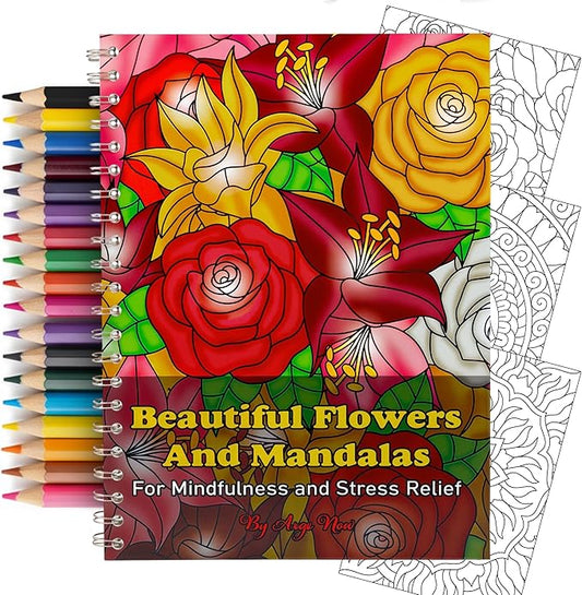 Adult Coloring Book for Women – 40 Mandala and Flowers Designs - Adult Coloring Book Spiral Bound for Adults Relaxation, Stress Relief Gift Set