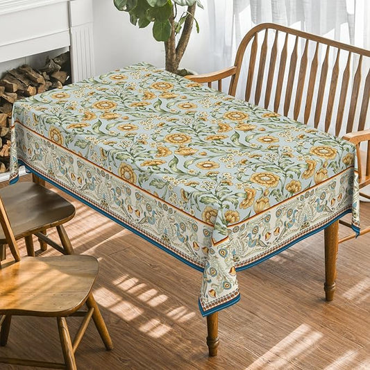 Horaldaily Rustic Square Tablecloth 60x60 Inch, Bird Floral Vintage Washable Seasonal Table Cover for Party Picnic Dinner Decor
