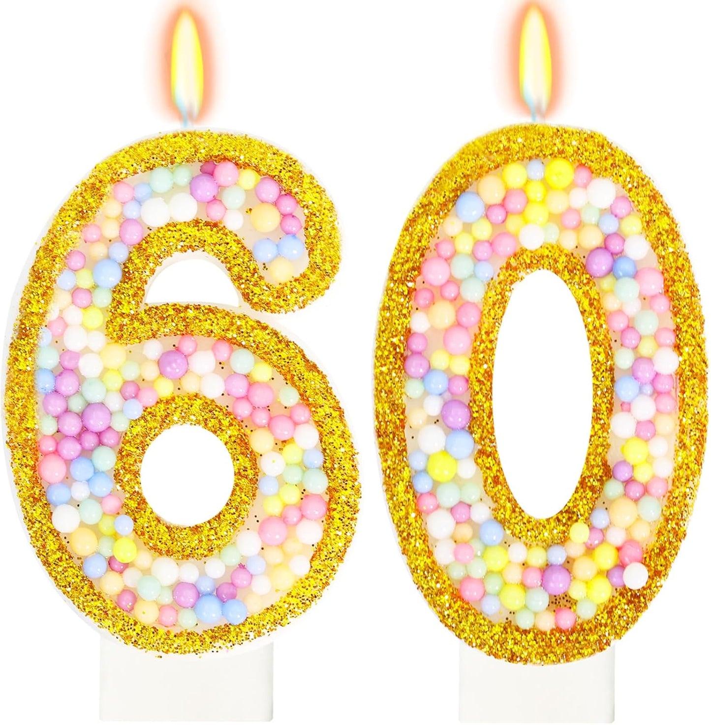 60th Birthday Candle for Women/Men, Golden Macaron Numeral Candles, Birthday Party Cake Decorations, Cake Topper for Birthday Party Supplies (Number 60)