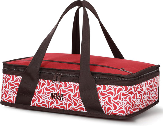 MIER Insulated Casserole Carrier for Hot or Cold Food Thermal Food Carrier Bag for Lasagna Potluck Parties Picnic Cookouts, Fits 9"x13" Baking Dish/Foil Pan, Red
