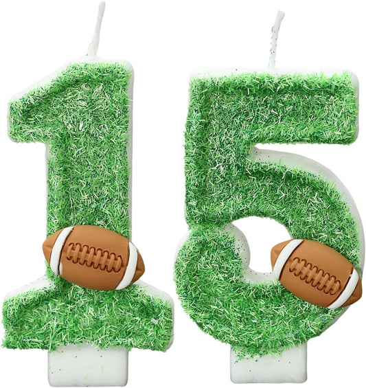 Football Birthday Number Candles for Cake Green Number 15 Candle Football Cake Topper Cupcake Topper for Football Birthday Party Decorations Supplies Favors