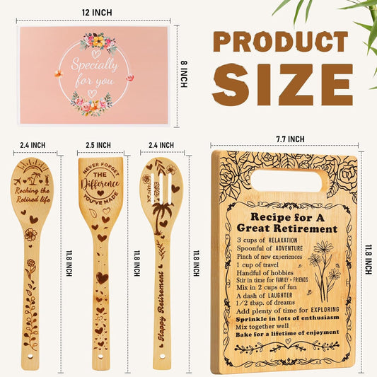 Retirement Gifts for Woman 2025, Cutting Board Set Retrement Gift for Women, Coworker Leaving Gift Going Away Gift Farewell Gift for Retired Colleague Boss Leader Friend, Recipe for a Great Retirement