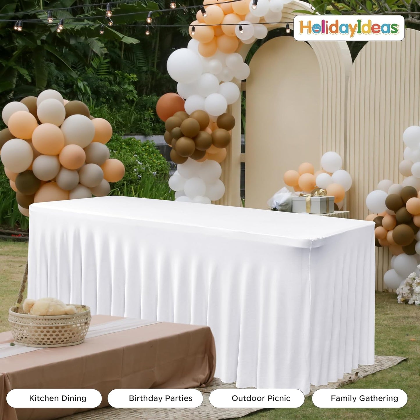 HolidayIdeas White 4ft Spandex Tablecloth 6 Pack Fitted Stretch Rectangluar Table Skirts 24x48 Inch, Wrinkle-Free Floor Length Polyester Table Cover for Weddings Parties Banquets Events