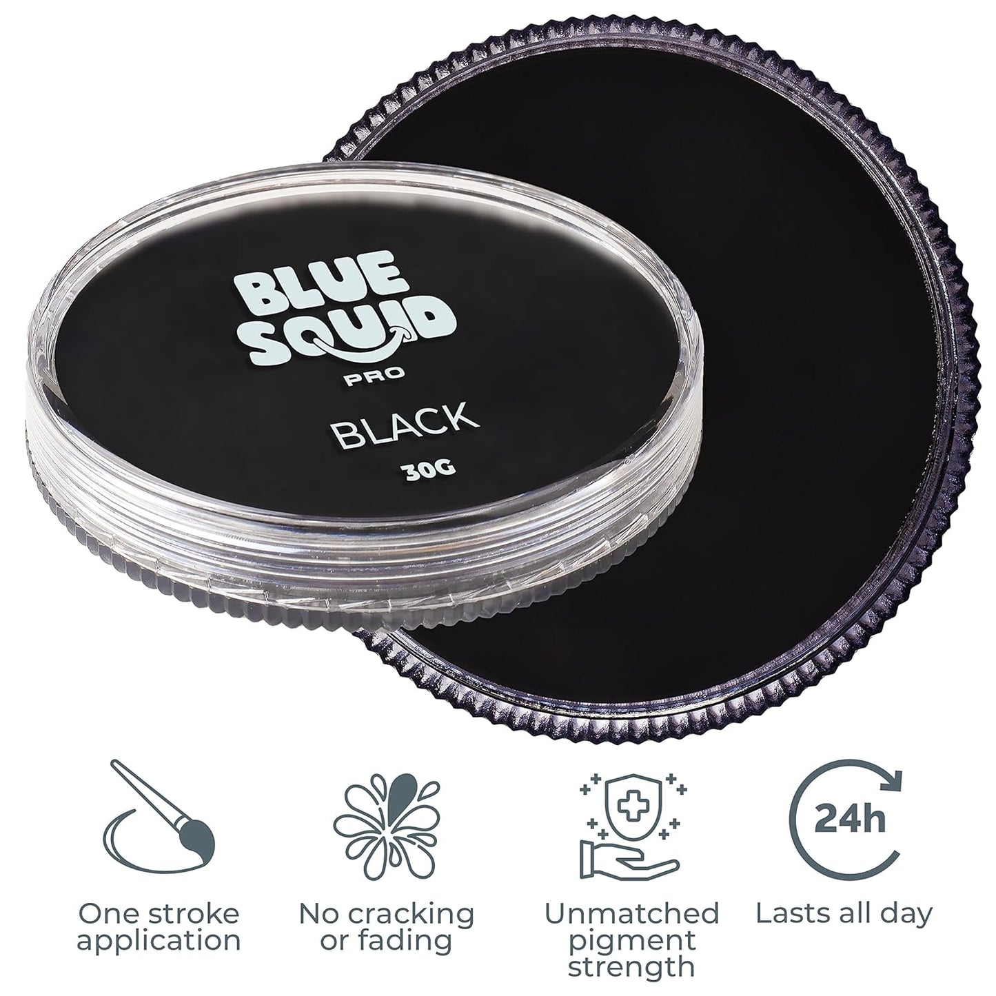 Blue Squid Face Paint Water Based Single Cake Professional Face Paint & Body Paint - Water Activated, Kids Adults Face Painting for Costume, Halloween Makeup, Cosplay - Classic Black Face Paint 30g