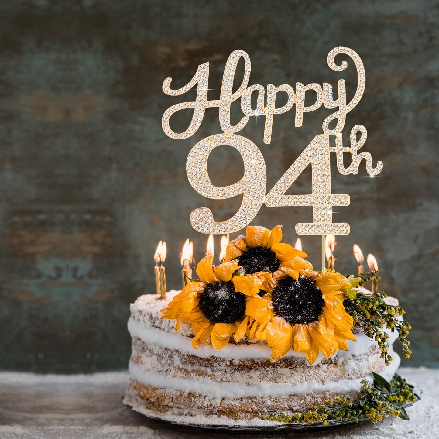 Happy 94th Birthday Decorations,94th Birthday Gold Rhinestone Cake Topper - Cheers to 94 Years Old Bday Party Metal Sparkly Cake Centerpieces Sign.