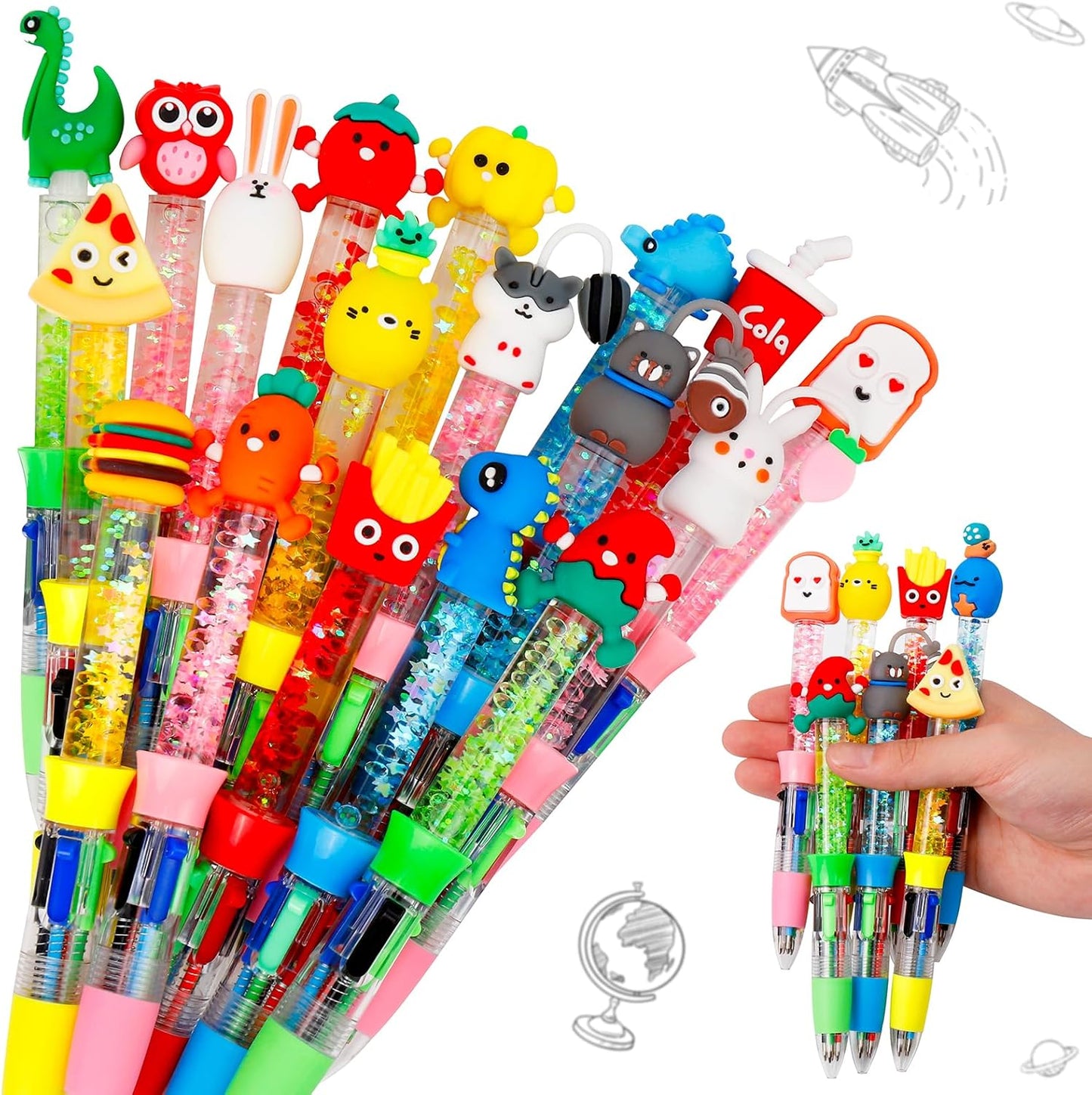 CZWZ 20Pcs Multicolor Pens in One 4-in-1 Cute Pens Bulk for Kids, Ballpoint Pen for Birthdays and Children's Parties, Fun Gifts Assorted Ink Kawaii Pen