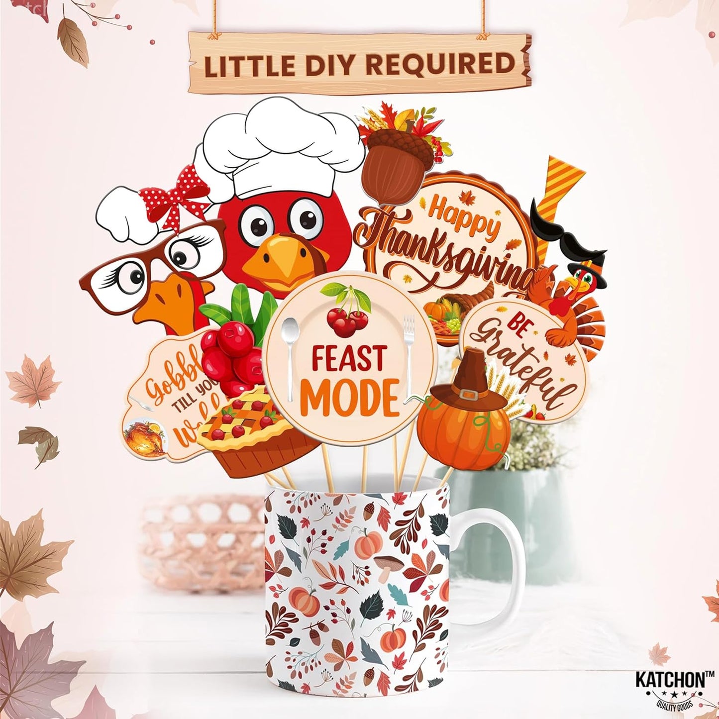 KatchOn, Happy Thanksgiving Photo Booth Props - Pack of 36 | Props for Thanksgiving Party Decorations | Fall Selfie Props, Fall Festival Decorations Indoor