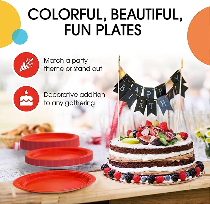 Exquisite Party Solids Red Paper Plates Disposable Heavy Duty 7 Inch Red Disposable Plates For Party 100 Pcs Heavy Duty 350 GSM, Birthday Supplies