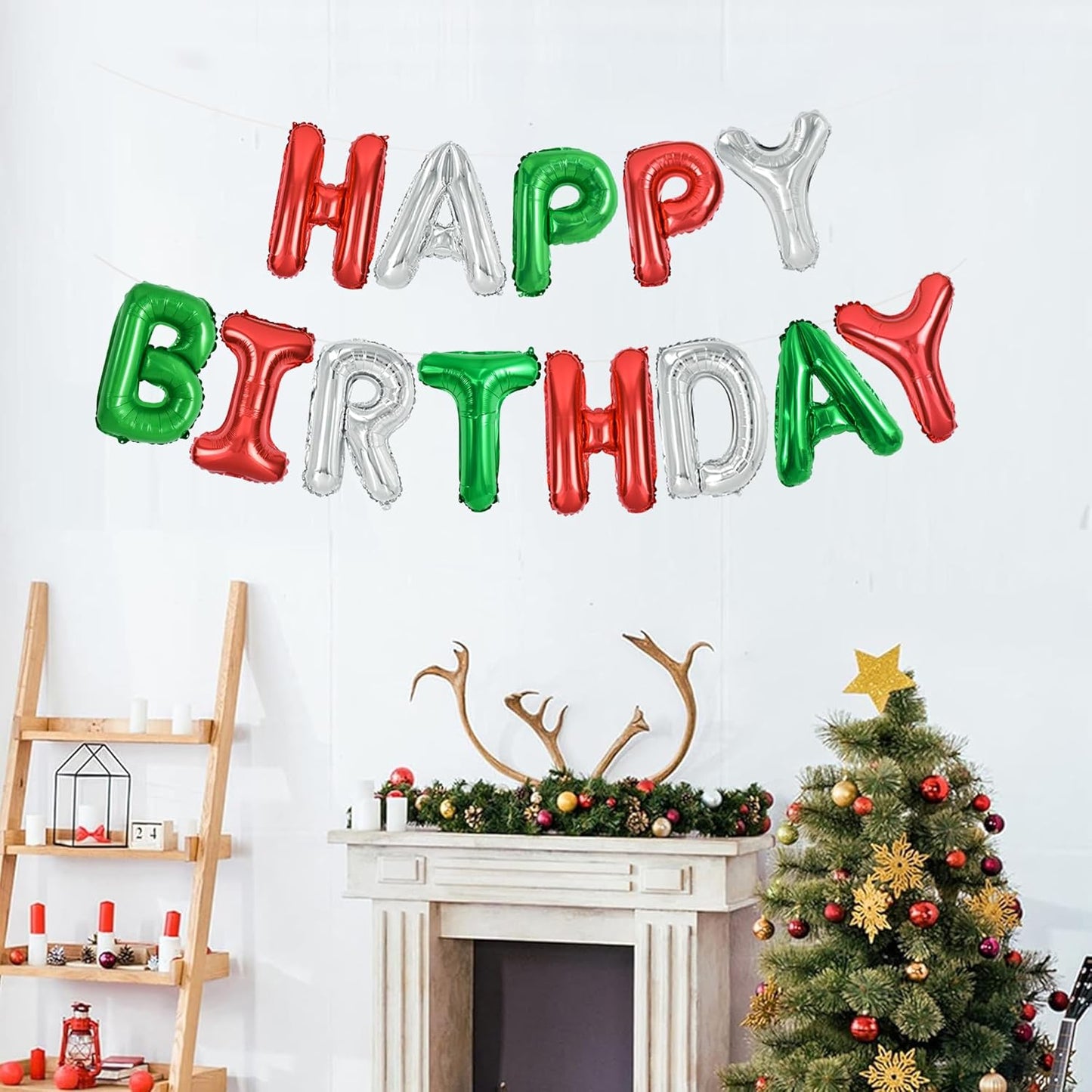 TONIFUL Red Green Silver Happy Birthday Balloons Banner,16 Inch Mylar Foil Birthday Sign Banner for Girls Boys Kids & Adults Birthday Decorations Christmas Party New Year's Eve Supplies