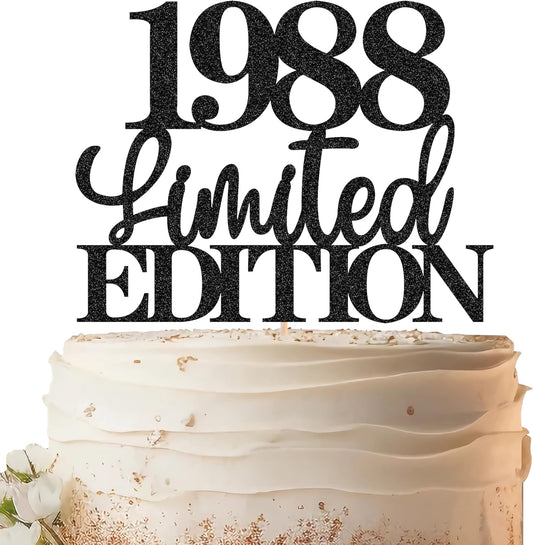 Limited EDITION 1988 Cake Topper - Black Glitter Happy 37th Birthday Party Cake Decoration Supplies, Cheer to 37 Years Cake Bunting Decor for 37th Birthday Party Photo Booth Props