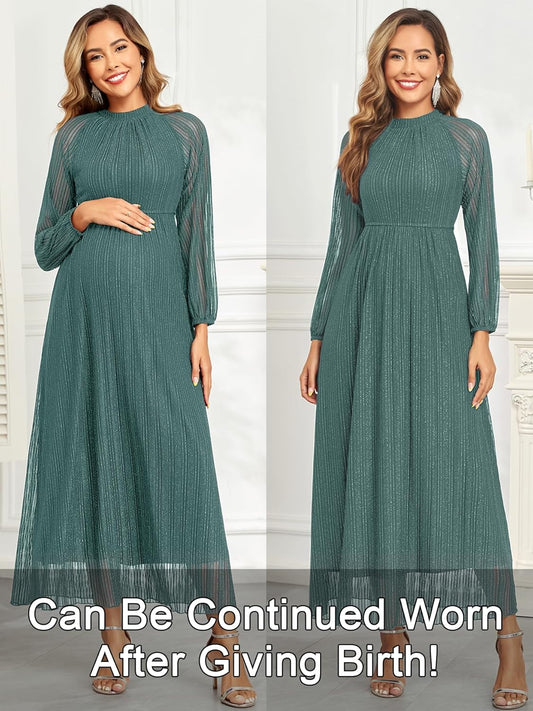 Maternity Sparkly Mesh Dress Halter Neck Sleeveless A Line Pregnancy Dresses Semi Formal Baby Shower Photoshoot