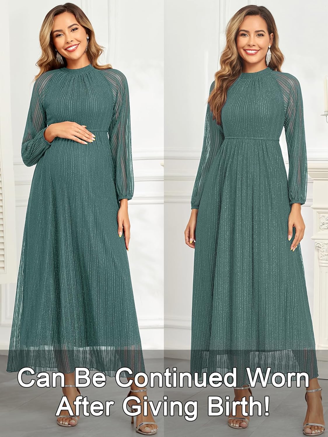 Maternity Sparkly Mesh Dress Halter Neck Sleeveless A Line Pregnancy Dresses Semi Formal Baby Shower Photoshoot