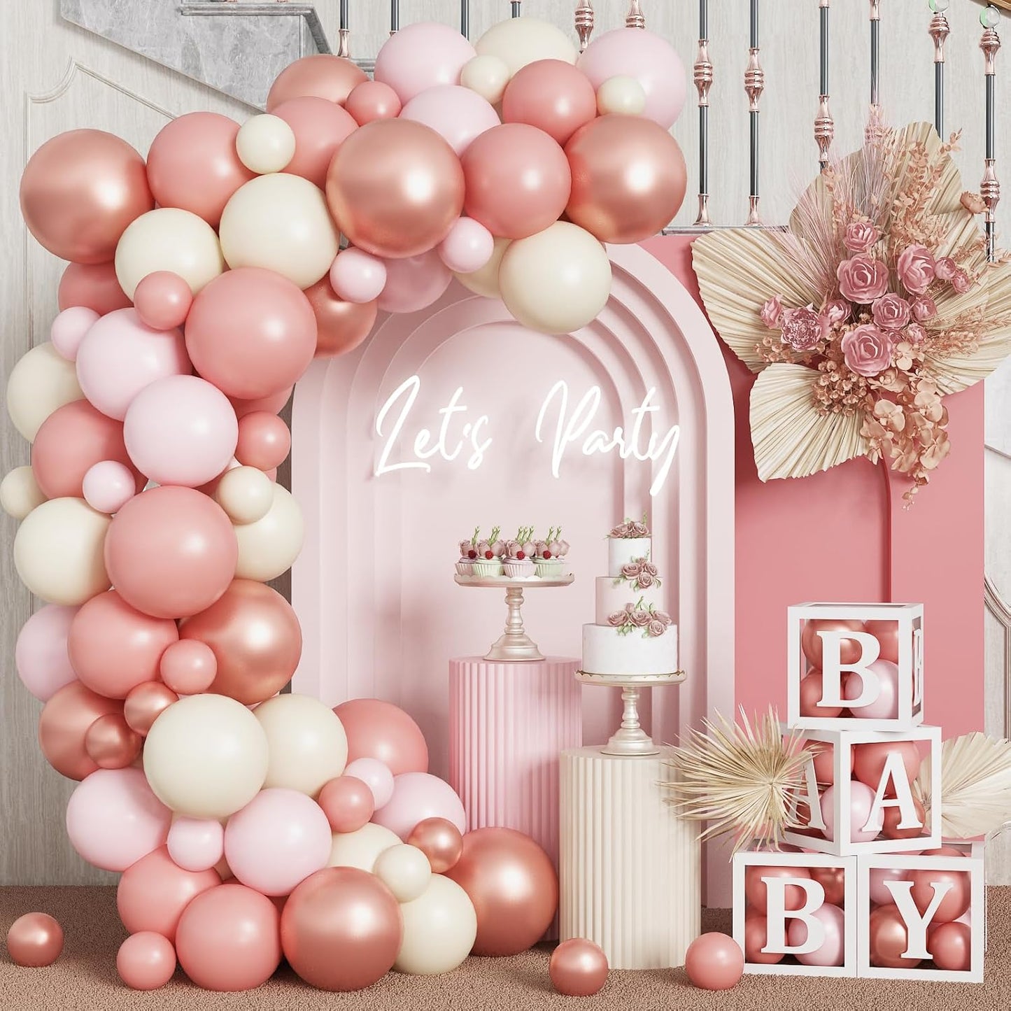 Blush Pink Balloon Garland Kit Rose Gold Dusty Pink Sand White Balloons Arch Retro Light Pastel Pink Beige Nude Creme Balloon for Women Bridal Baby Shower Boho Wedding Birthday Party Decoration