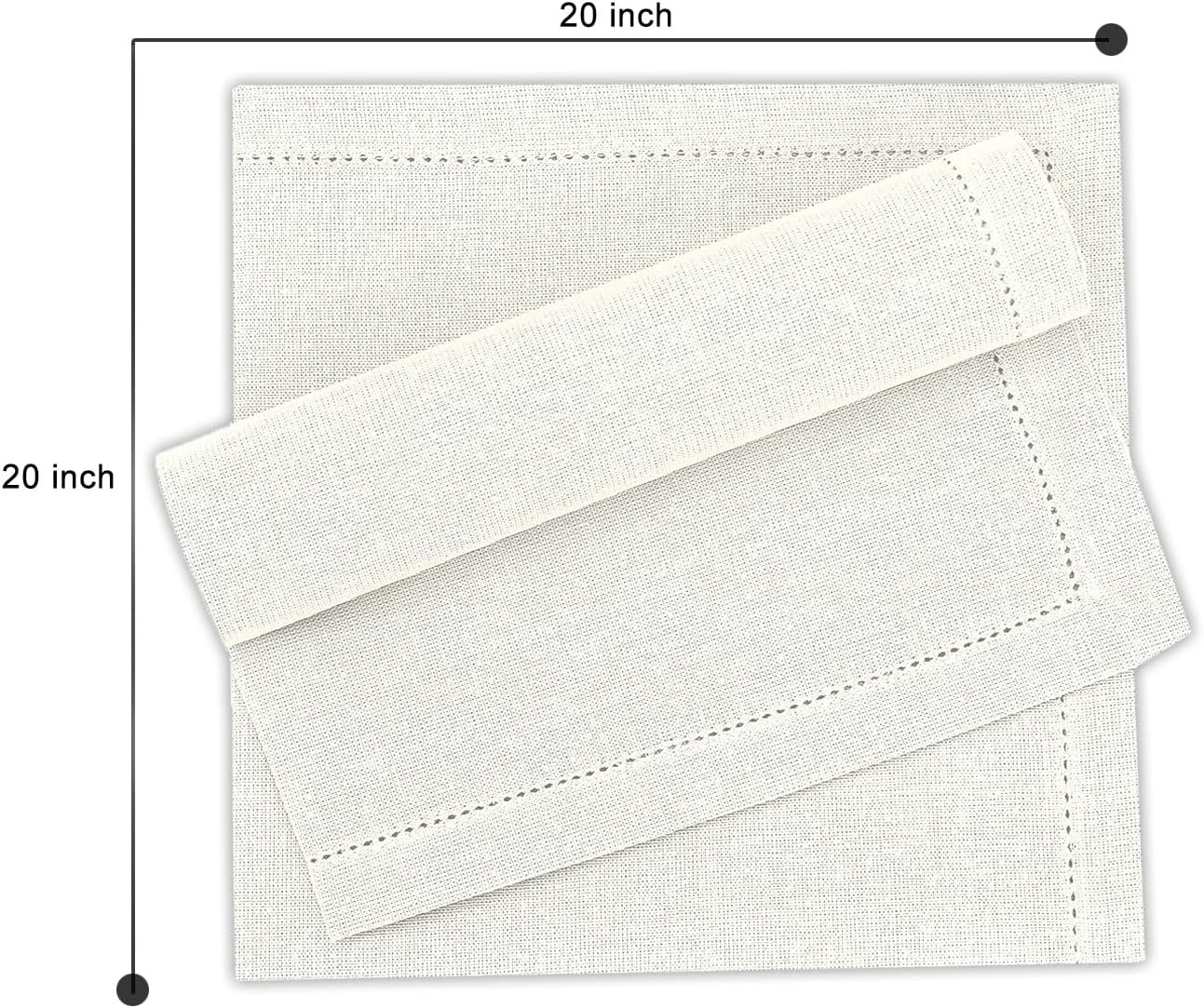 Ruvanti Premium Linen Napkins Set of 6-20x20 Inch, Classic Hemstitch, Mitered Corner Cloth Napkins ‎- Soft, Elegant Dinner Napkins Cloth Washable for Weddings, Parties, Everyday Use - Ivory