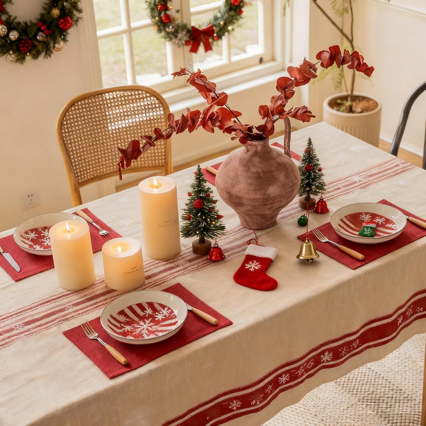 Home Brilliant Cloth Placemats Set of 8 Red Linen Placemats for Christmas Dinner Heat Resistant Dining Table Mats Kitchen Place Mats, Dark Red Burgundy