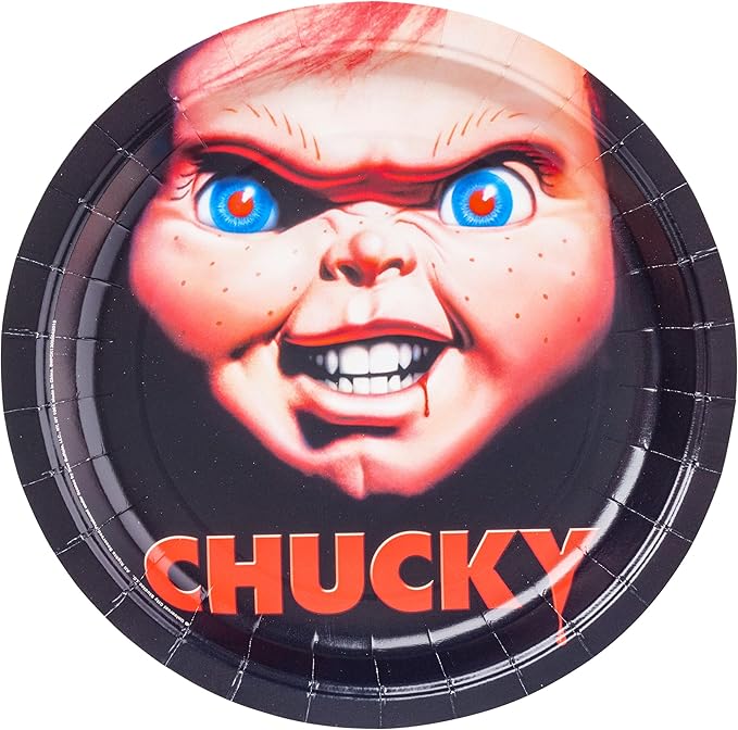 Silver Buffalo Chucky Wanna Play 60 Pack Partyware Disposable Paper Plates, Napkins, and Cups