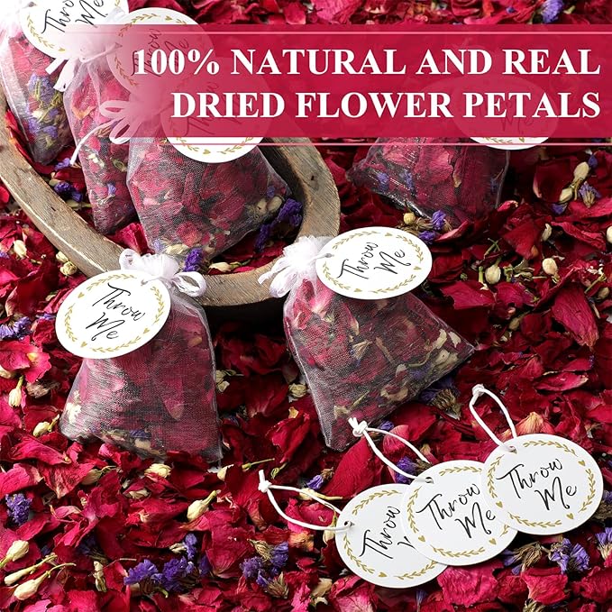 Suncalla 700g 100 Packs Wedding Confetti Biodegradable Flower Petals with Throw Me Stickers Mixed Dried Real Flower Confetti for Party Send off Exit Ideas Bridal Proposal Bath Wedding(Dried Petals)
