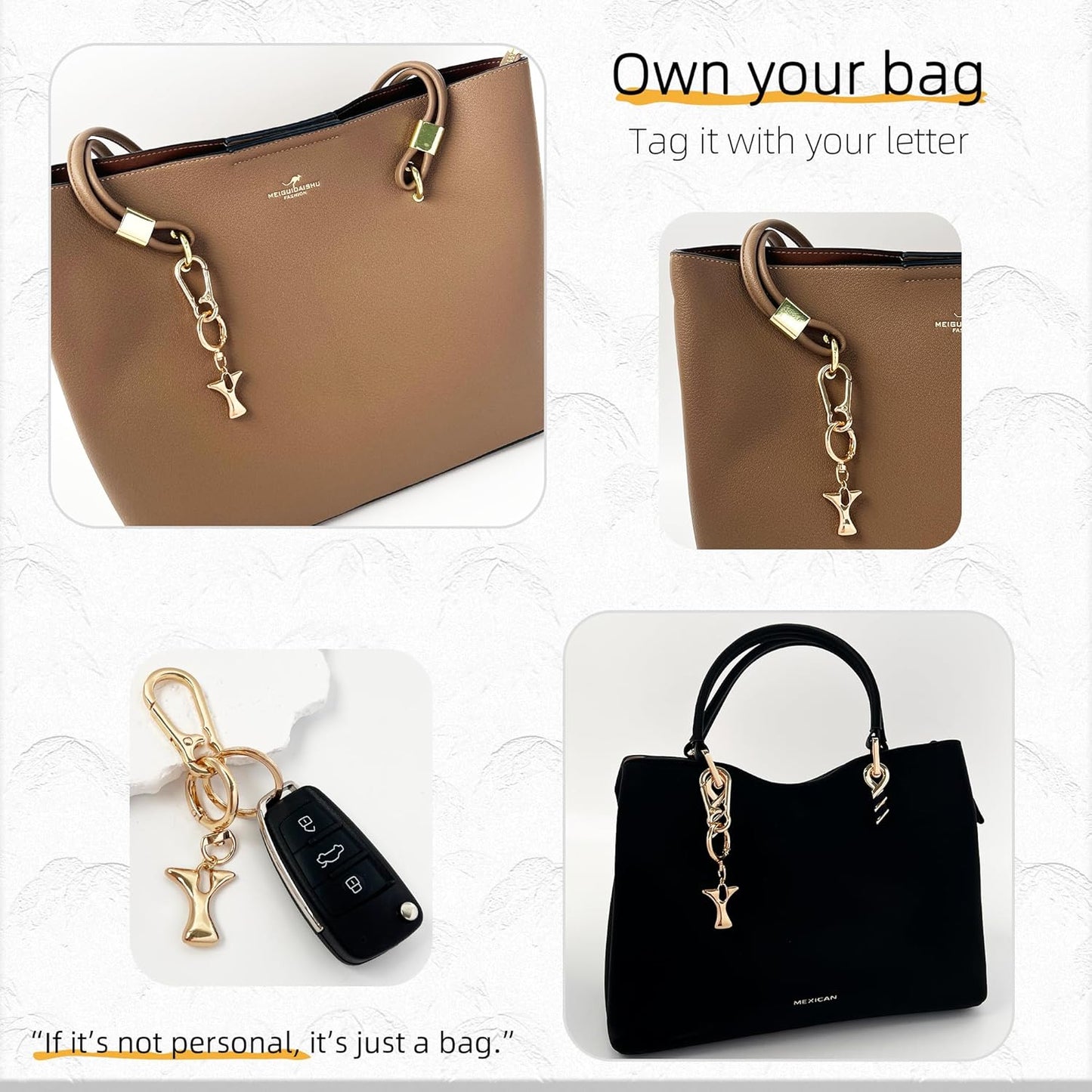 Gold Bubble Heart Initial Bag Charms for Handbags – Cute Initial Letter Keychain for Women, Purse Charms, Gold Gift