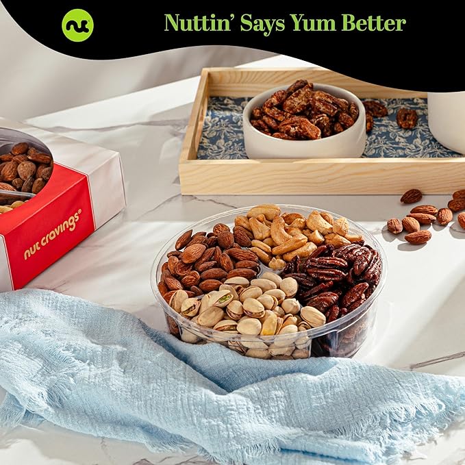NUT CRAVINGS - Halloween Treats For Adults Mixed Nuts Gift Basket in Red Gold Box (4 Assortments) Holiday Xmas Christmas Food Arrangement, Healthy Snack Care Package, Food Assortments