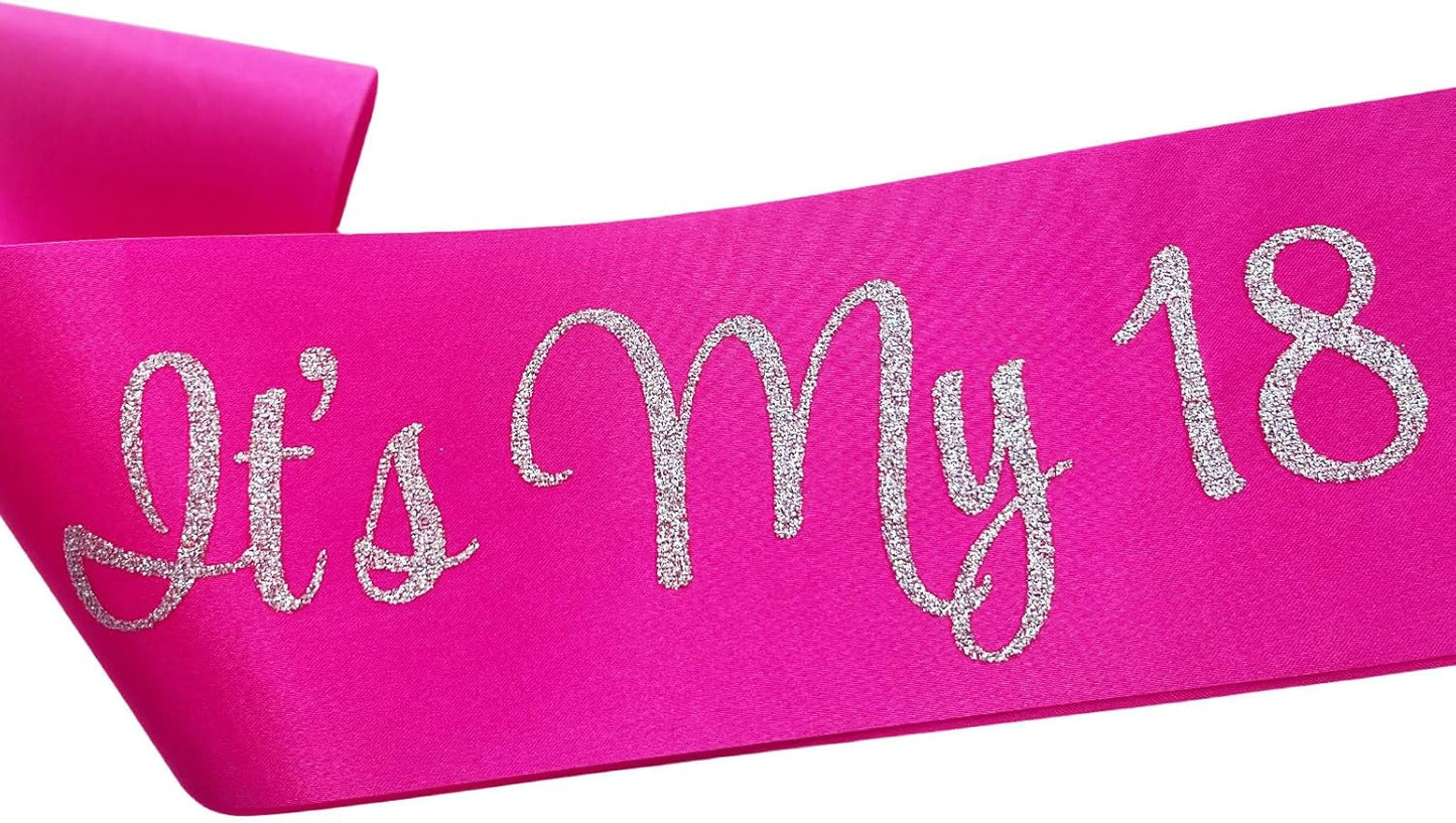 It's My 18th Birthday Sash, Birthday Sash for Women, Birthday Princess 18th Birthday Gifts Decorations for Happy 18th Birthday Party Favor Supplies,Hot Pink