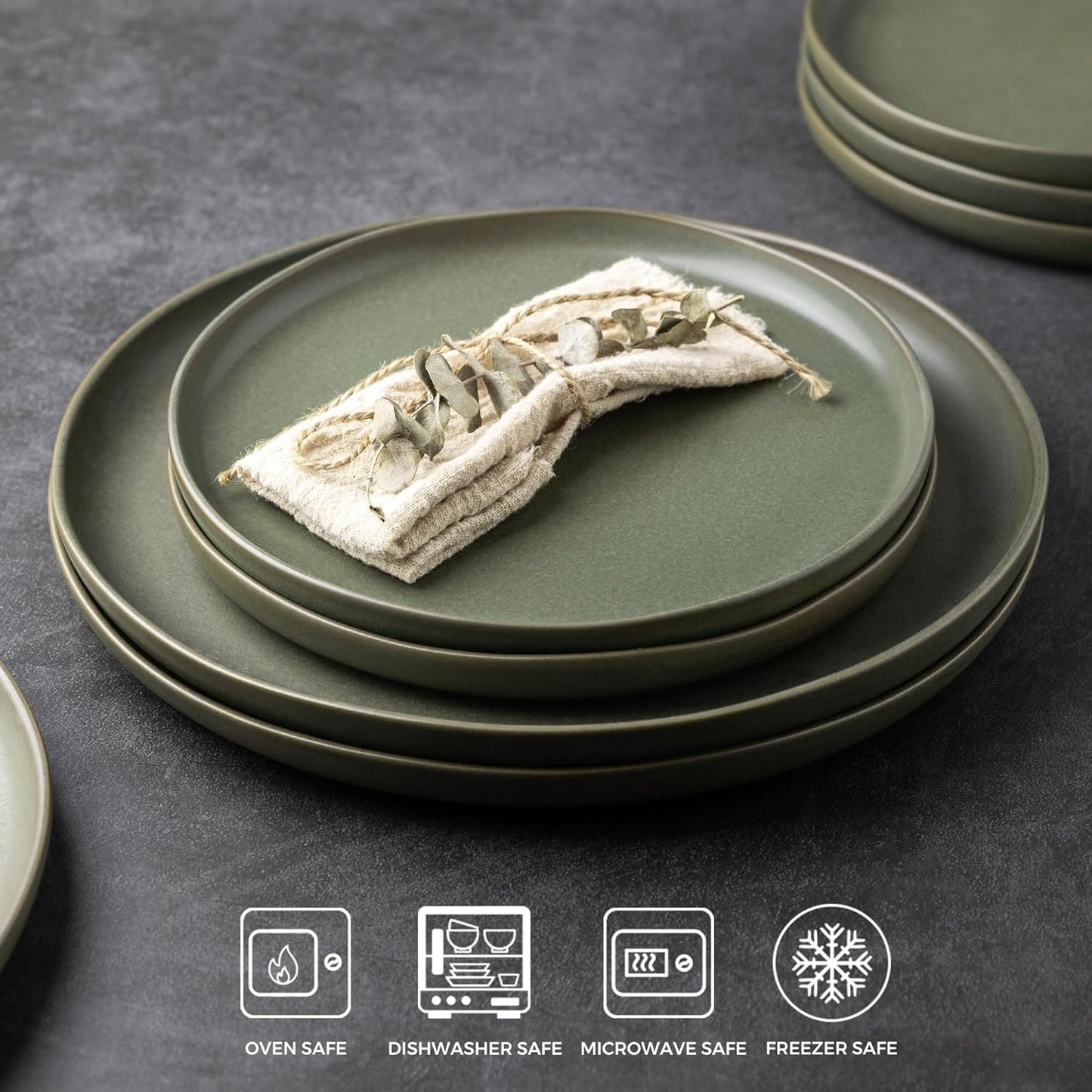 AmorArc Ceramic Dinner Salad Plates Set of 6, Wavy Rim 8.5 Inch Dish Set, The Dessert,Salad, Appetizer, Small Dinner etc Plate,Microwave, Dishwasher Safe, Scratch Resistant - Reactive Matte