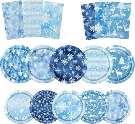 Winter Party Decorations Tableware, 60Pcs snowflake party decorations includes Snowflake Plates and Napkins, Snowflake Winter Wonderland Plates and Napkins for Winter Holiday Christmas Decorations