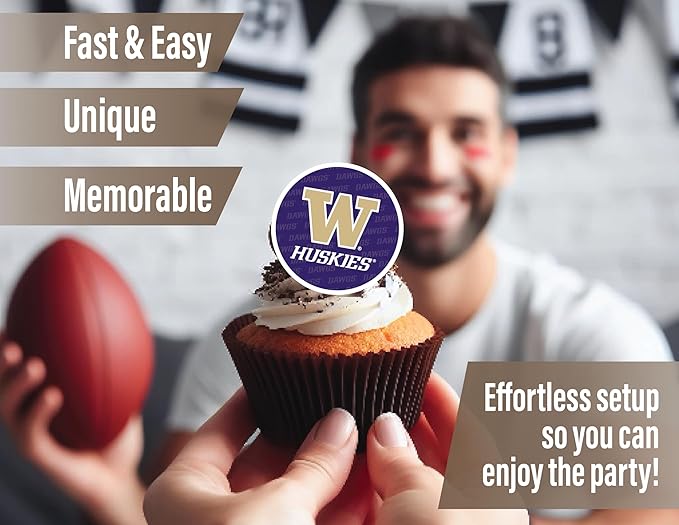 Washington Party Supplies for Football, Birthday Gift, Graduation Party Banner and Cake Toppers (42 Pieces) (Washington Huskies)