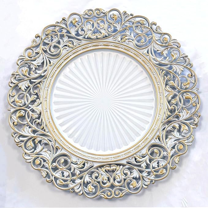 13inch Round Plastic Charger Plates,Set of 8,Charger Plates for Dinner,Wedding,Party,Event Decoration. (White gold edge) …